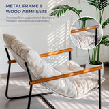MAXYOYO Modern Accent Chair, Comfy Living Room Chair with Metal Frame Wooden Armrest, Upholstered Armchair with Soft Cushion for Bedroom Balcony Lounge Reading Room, Beige MAXYOYO