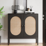 IDEALHOUSE Rattan Buffet Cabinet, Storage Cabinet with Doors and Shelves, Accent Cabinet Sideboard, Black Console Cabinet with Storage Entryway Cabinet for Living Room, Dining Room, Hallway (Black) IDEALHOUSE
