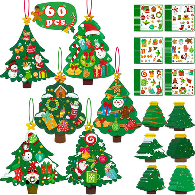 80UncleKimby 60pcs Christmas Crafts for Kids - DIY Xmas Tree Ornaments with Sticker Kits - Set for Holiday Decorations, Party Favors, and Classroom Activities
