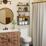 KLUVIS Bathroom Floating Shelves for Wall - Shelf Over Toilet Storage Small Farmhouse Decor Shelves (15.7 inch, Set of 3, Rustic Brown) KLUVIS