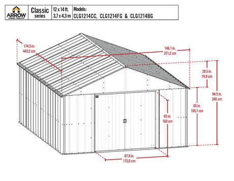 Arrow Classic Metal Shed, 12 x 14, Charcoal Arrow