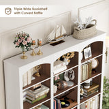 FACBOTALL 71" Triple Wide Bookshelf, 6 Tier Tall Bookshelf, Large Bookcase with Curved Baffle, 63.4" Wide Book Shelf with 18 Open Display Shelves for Living Room, Study, Walnut and White FACBOTALL