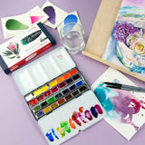 ROSA Gallery Botanical Watercolor Paint Set, Vibrant Kit Designed by Professional Artists, Washable, High Lightfastness Pigments, Made in Ukraine, Packed in Metal Paint Box, 28 Ct. Rosa Gallery