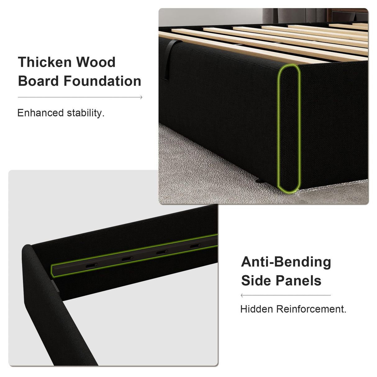 Feonase Queen Size Lift Up Storage Bed Frame, Linen Upholstered Platform Bed with Wingback Headboard, Hydraulic Storage, No Box Spring Needed, Black Feonase