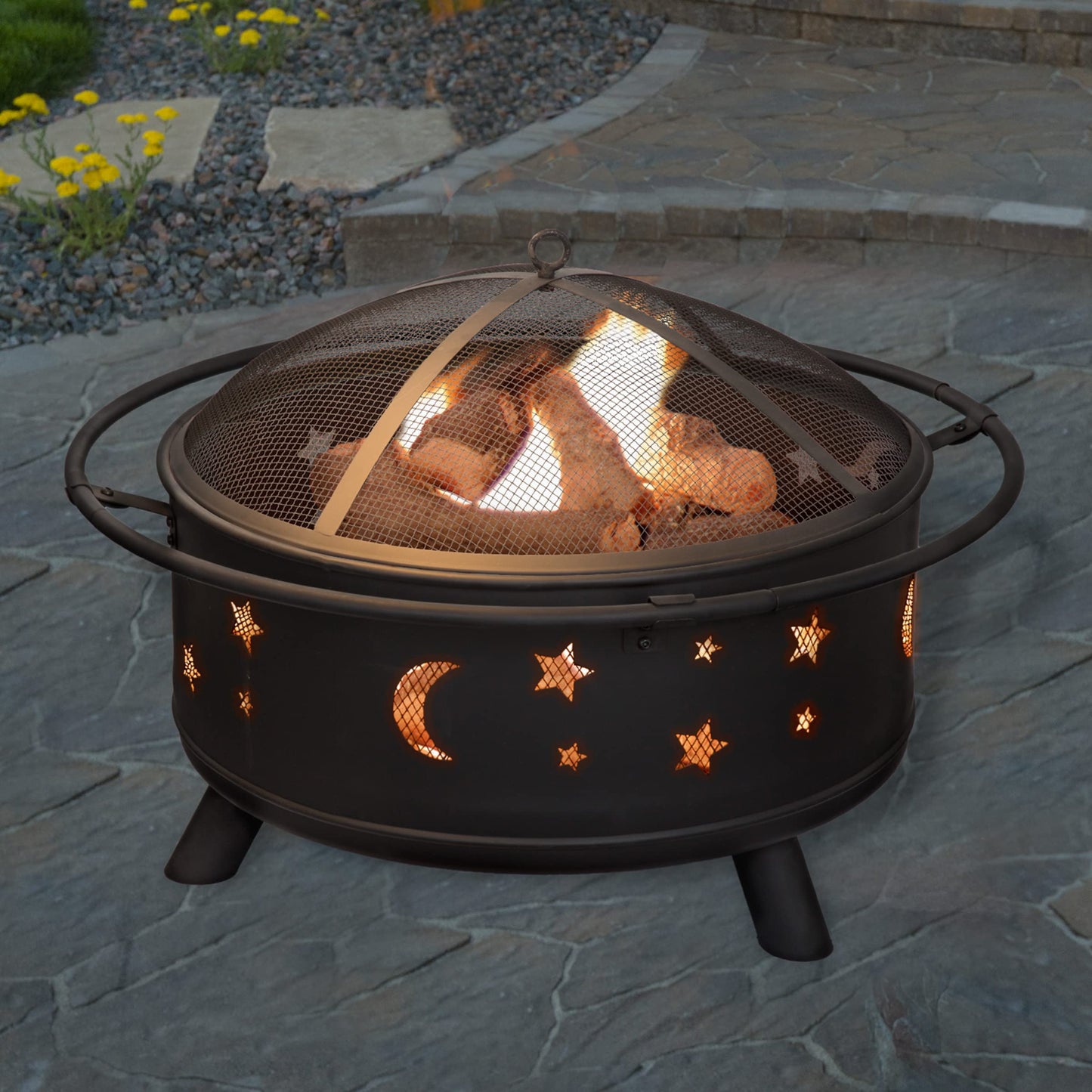 Fire Pit - 32-Inch Outdoor Wood Burning Firepit with Screen, Poker, and Cover - Outdoor Fire Pits for Backyard, Deck, or Patio by Pure Garden (Black)