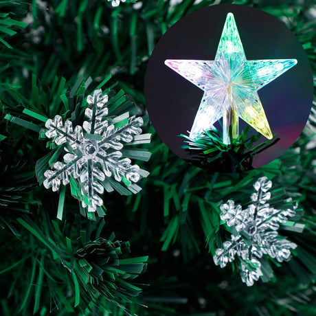 Juegoal 7 ft Pre-Lit Optical Fiber Christmas Artificial Tree, with LED RGB Color Changing Led Lights, Snowflakes and Top Star, Festive Party Holiday Fake Multicolor Xmas Tree with Sturdy Metal Legs Juegoal