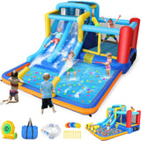 Whubefy Bounce House with Double Water Slide for Kids 3-12 w/Blower, 12x10FT Jump and Slide Inflatable Water Park w/ 2 Slides, Jumping Area, Climbing Wall and Water Cannons for Indoor Outdoor Backyard Whubefy