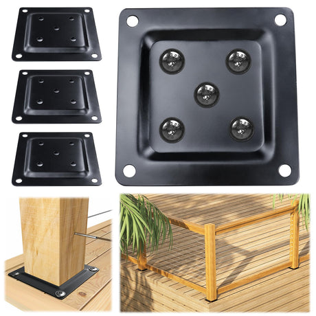 Muzata 10Pack 4"×4" Wood Post Plate Connector Deck Post Base Plate Wood Fence Deck Porch Railing Support Base Black WT08 Muzata