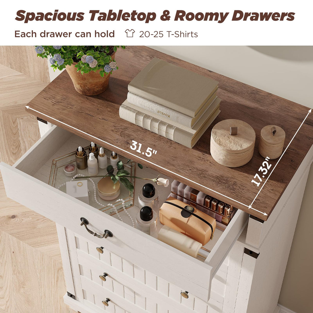 Maupvit Farmhouse 7 Drawer Dresser for Bedroom, 47" Tall Dresser Wood Chest of Drawers, Organizer Drawers for Bedroom, Living Room, Storage Room, Antique White Maupvit