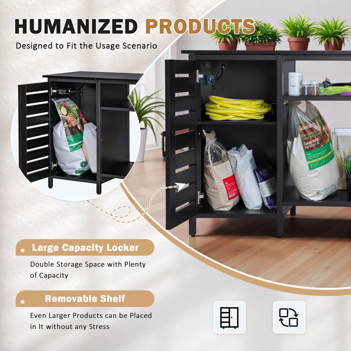 WARCAT 55-75 Gallon Aquarium Stand, Fish Tank Stand, Support up to 1200 lbs, 52" L x 19.68" W Tabletop, Built-In Power Outlet, Dual Storage Cabinets and Shelves (Black) WARCAT