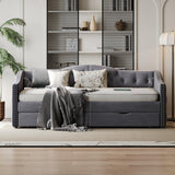 Daybed with Storage Drawers, Twin Size Velvet Upholstered Sofa Bedframe w/USB Port, Button Tufted Backrest and Nailhead Design Daybeds for Bedroom, No Box Spring Needed (Dark Grey, Twin w/Drawers) HMYFGD