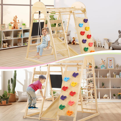 Indoor Jungle Gym, Toddler Climbing Toys Indoor, 8 in 1 Indoor Playground Climbing Toys for Toddlers with Swing Slide Ladder Monkey Bars Playground