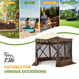 Hipicute Pop Up Gazebo,10 X 10 Ft Portable Outdoor Camping Pop Up Canopy Screen Tent with Mosquito Netting Gazebo,Waterproof 6 Sidewalls,Ground Stakes,Carry Bag for Lawn, Garden, Backyard(Brown) Hipicute