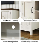 ChooChoo Farmhouse TV Stand, Wood Grooved Door Entertainment Center with Storage Cabinets and Open Shelves, Rustic Media Console up to 55 inches for Living Room, Bedroom, White ChooChoo