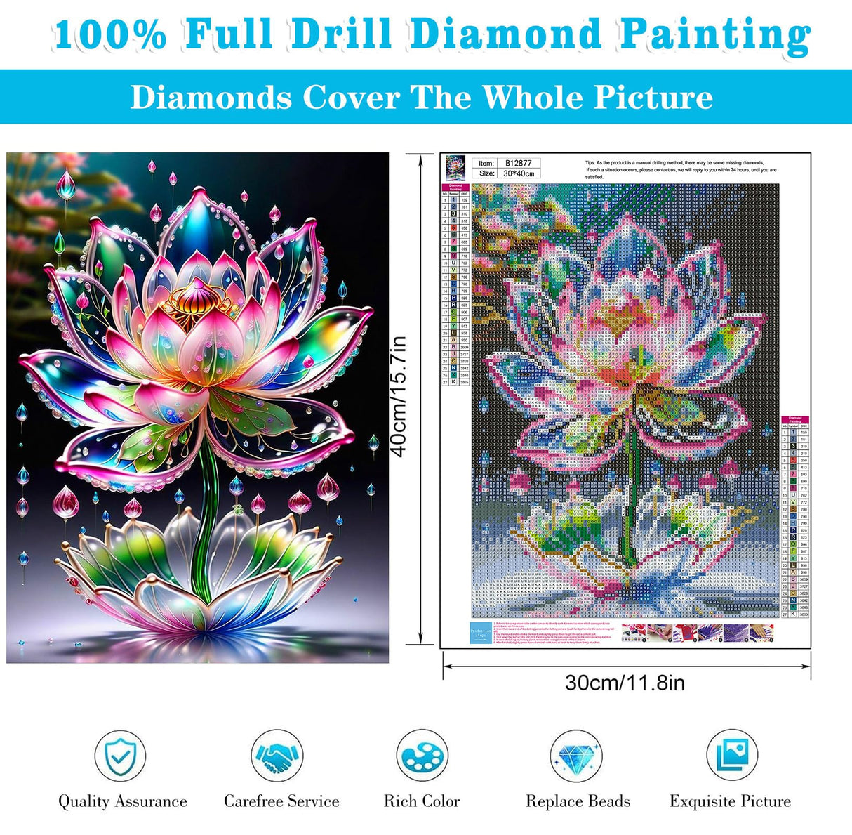 Lotus Diamond Painting Kits for Adults Beginners - Lotus Flowers Diamond Art Kits for Adults, Full Drill DIY 5D Diamond Painting Flowers Gem Art Crafts Kits for Home Wall Decor 12x16 in Meothan