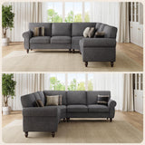 ONBRILL 101" L Shaped Couch, Sectional Corner Sofa with Rolled Arms, 5 Seater Chenille Fabric Couch w/Springs Seat Cushion, Wooden Legs, Comfy Oversized Sofa for Living Room, Apartment, Grey ONBRILL