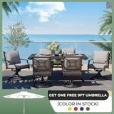 Grand patio 7-Piece Outdoor Dining Set for 6 E-Coated Patio Dining Furniture Set for 6 Patio Swivel Dining Chairs with Olefin Cushions 1 Rectangular Dining Faux Woodgrain Table with Umbrella Hole Grey Grand patio