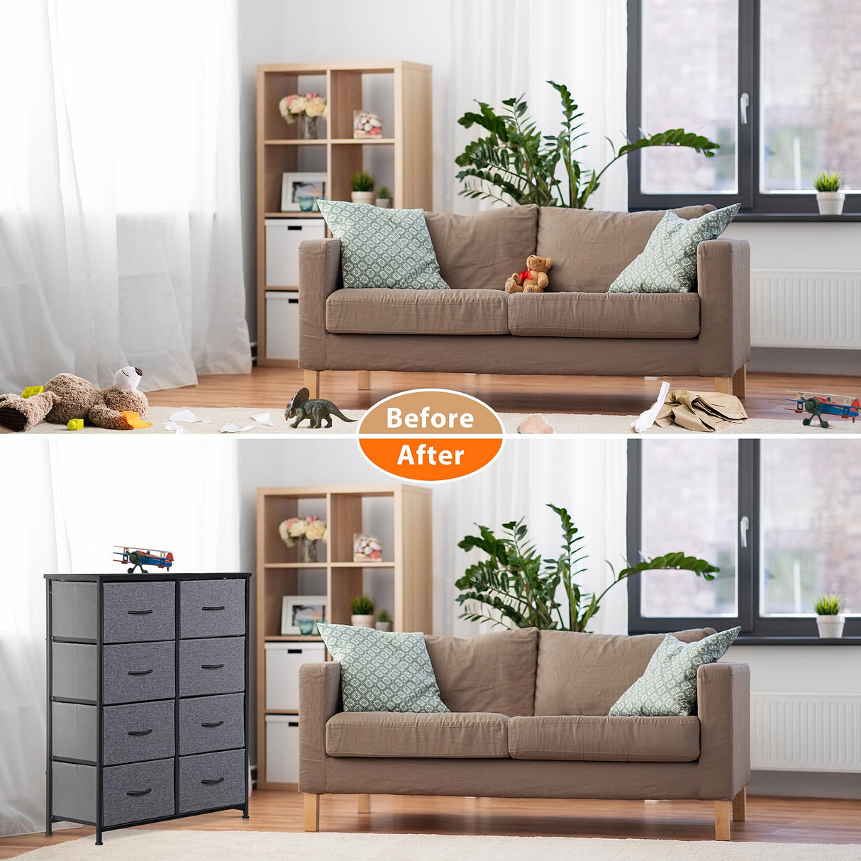 SUPER DEAL Dresser for Bedroom with 8 Drawers 38.7 inch Tall Chest of Drawers for Clothes, Storage Tower Organizer TV Stand with Removable Fabric Bins for Bedroom, Closet, Entryway, Living Room SUPER DEAL