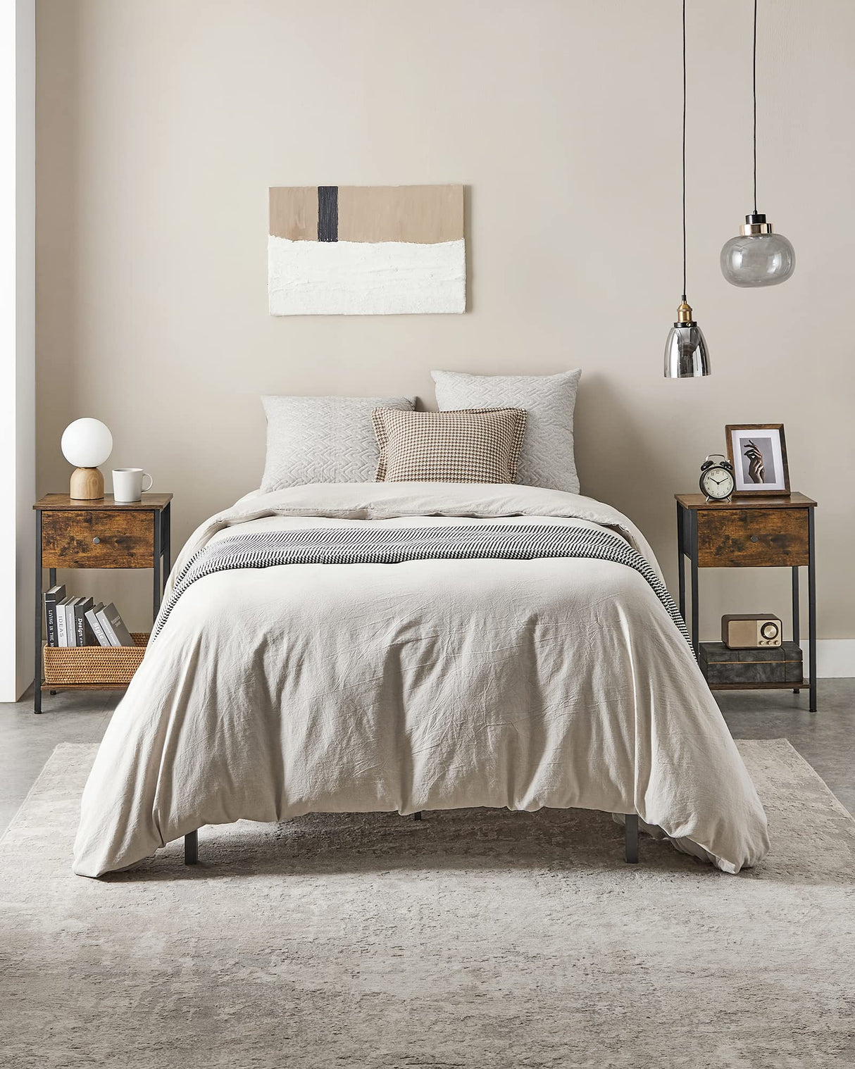 VASAGLE Nightstand, Side Table with Fabric Drawer, 24-Inch Tall End Table with Storage Shelf, Bedroom, Rustic Brown and Black ULGS021B01 VASAGLE