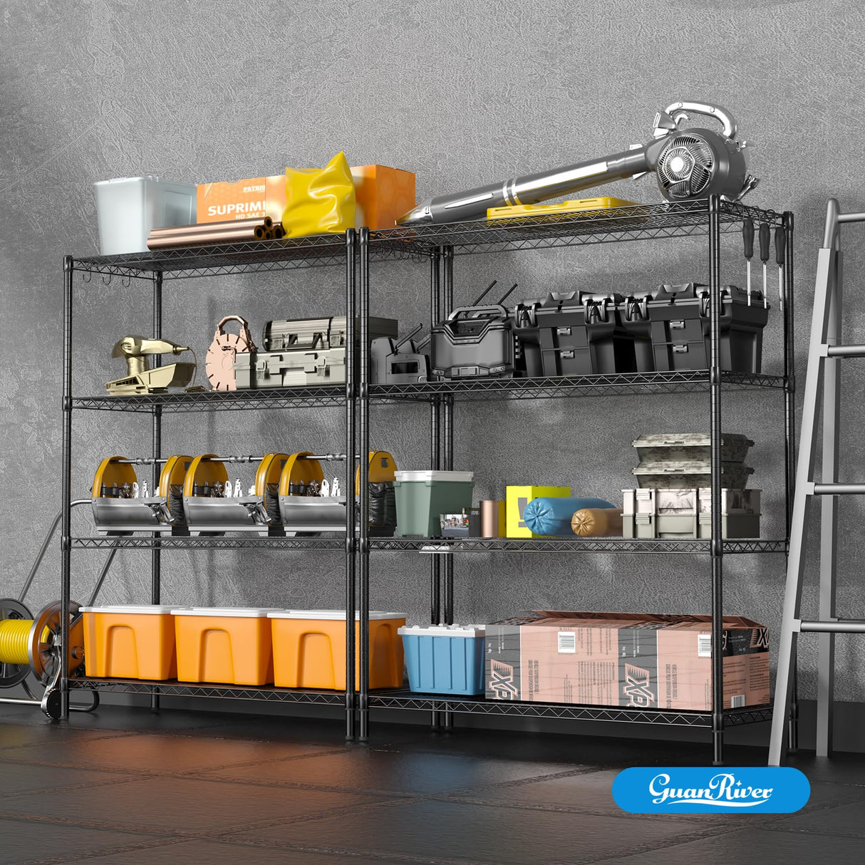 Guan River 4-Shelf Adjustable Metal Shelf Wire Shelving Unit Heavy Duty Storage Rack Display Shelf for Office,Kitchen,Bedroom,Bathroom,Laundry,Pantry Basement,Garage(Black,48" L x 18" W x 62" H) Guan River