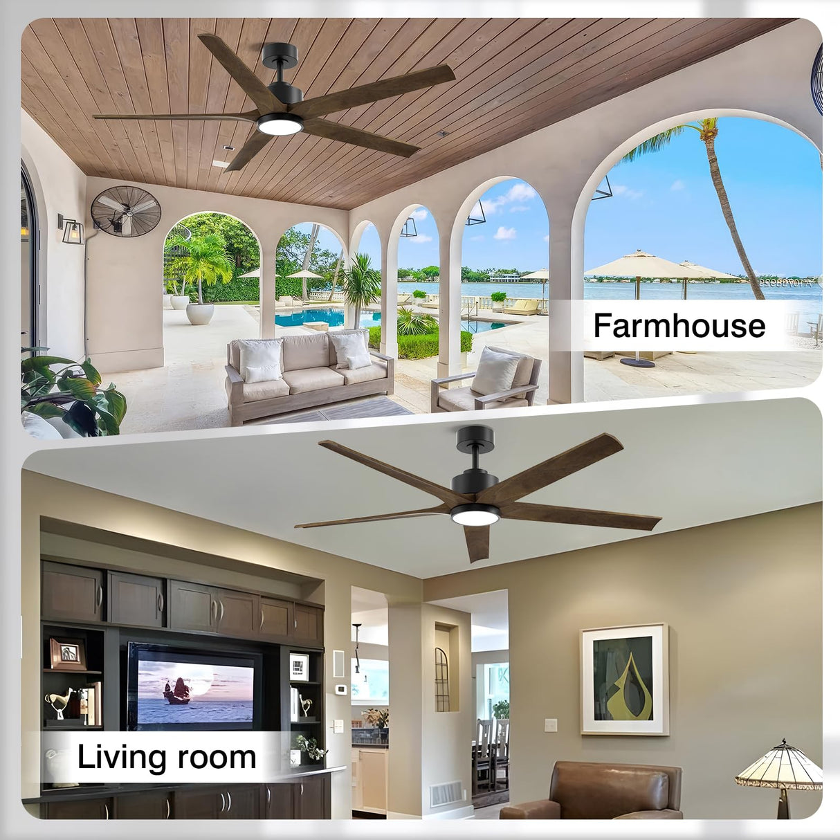Doozoler 72 Inch Large Ceiling Fan with Light and Remote, Indoor Outdoor Ceiling Fans for Patios Bedroom, 5 Blades Wood Ceiling Fan High CFM 6-Speed Noiseless Reversible DC Motor Ceiling Fan Doozoler