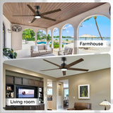 Doozoler 72 Inch Large Ceiling Fan with Light and Remote, Indoor Outdoor Ceiling Fans for Patios Bedroom, 5 Blades Wood Ceiling Fan High CFM 6-Speed Noiseless Reversible DC Motor Ceiling Fan Doozoler