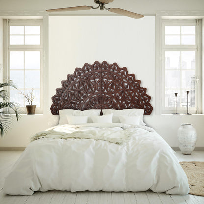 Half Moon King Wood Headboard Rustic | Carved Full Headboard Only | Wooden Headboard Full Size Bed | Wall Mount Headboard King | Full Bed Headboard Panels (Mahkota Dark Brown, Cal King) - WoodArtSupply