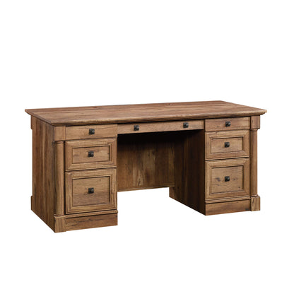 Sauder Palladia Executive Desk, Engineered Wood, 29.5"D x 65.1"W x 29.61"H, Vintage Oak finish - WoodArtSupply