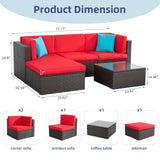 Vongrasig 5 Pieces Small Patio Furniture Sets, All-Weather Outdoor Sectional Patio Sofa Wicker Rattan Patio Seating Sofas with Cushion and Glass Table (Red) Vongrasig