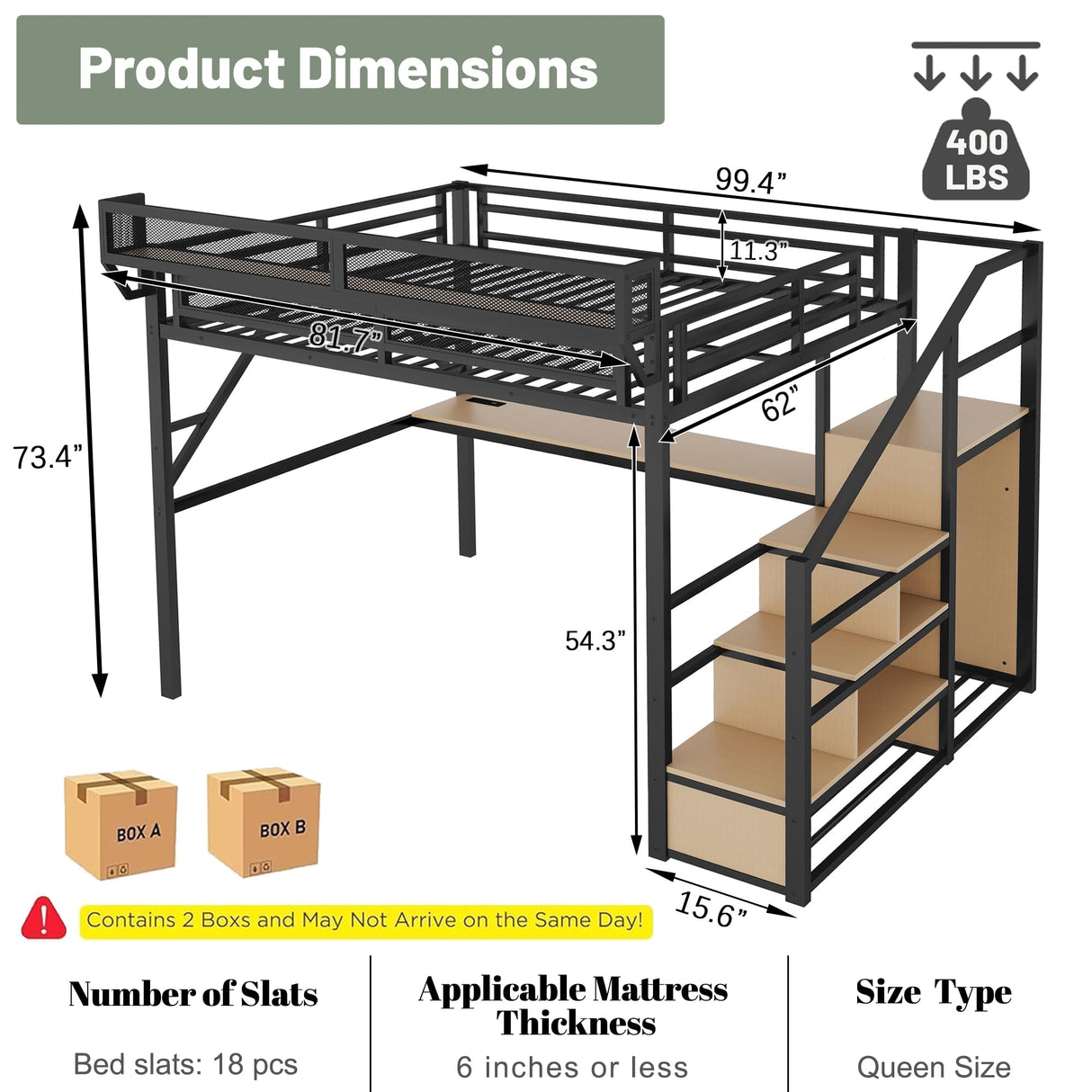 MoproBeti Queen Size Loft Bed with Stairs and Desk, Metal Lofts Bed Queen with Upper Storage Shelf, Gaming LoftBed with LED, Charging Station and Wardrobe for Teens, Adults,Black MoproBeti
