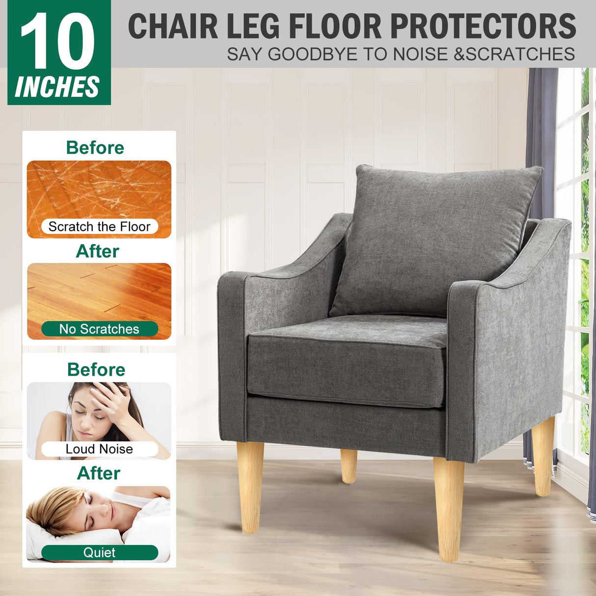 FoDau770 Rubber Wood Furniture Legs 10 Inches, Straight Tapered Wood Legs Mid Century Sofa Legs Set of 4, 5/16" UNC Furniture Feet Replacement Legs for Cabinet Sofa Couch Dresser Chair Ottoman Table FoDau770