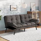 Vyfipt Convertible Futon Sofa Bed, Grey Linen Futon Couch with Adjustable Backrest & Armrests, Folding Small Recliner Sleeper Sofa Bed for Living Room, Apartment, Office Vyfipt