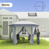 Outsunny 13' x 13' Pop Up Gazebo, Hexagonal Canopy Shelter with 6 Zippered Mesh Netting, Event Tent with Strong Steel Frame for Patio Backyard Garden Wedding Party, Gray Outsunny