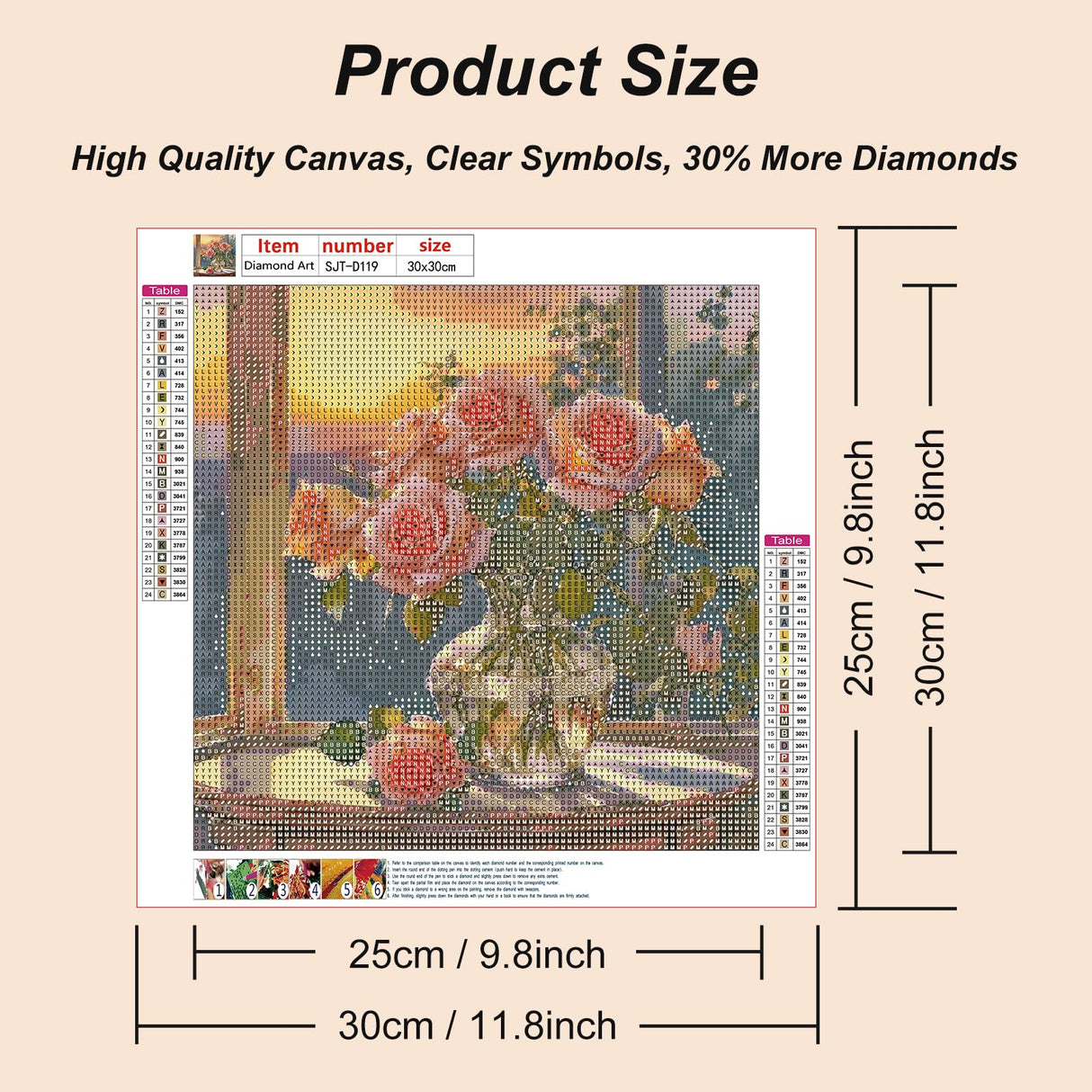 SJUTOUCI Diamond Painting Kits for Adults, Rose Flower Diamond Art Kits for Beginners, 5D DIY Full Drill Gem Craft Art for Home Decor Gift 11.8x11.8 inch SJUTOUCI