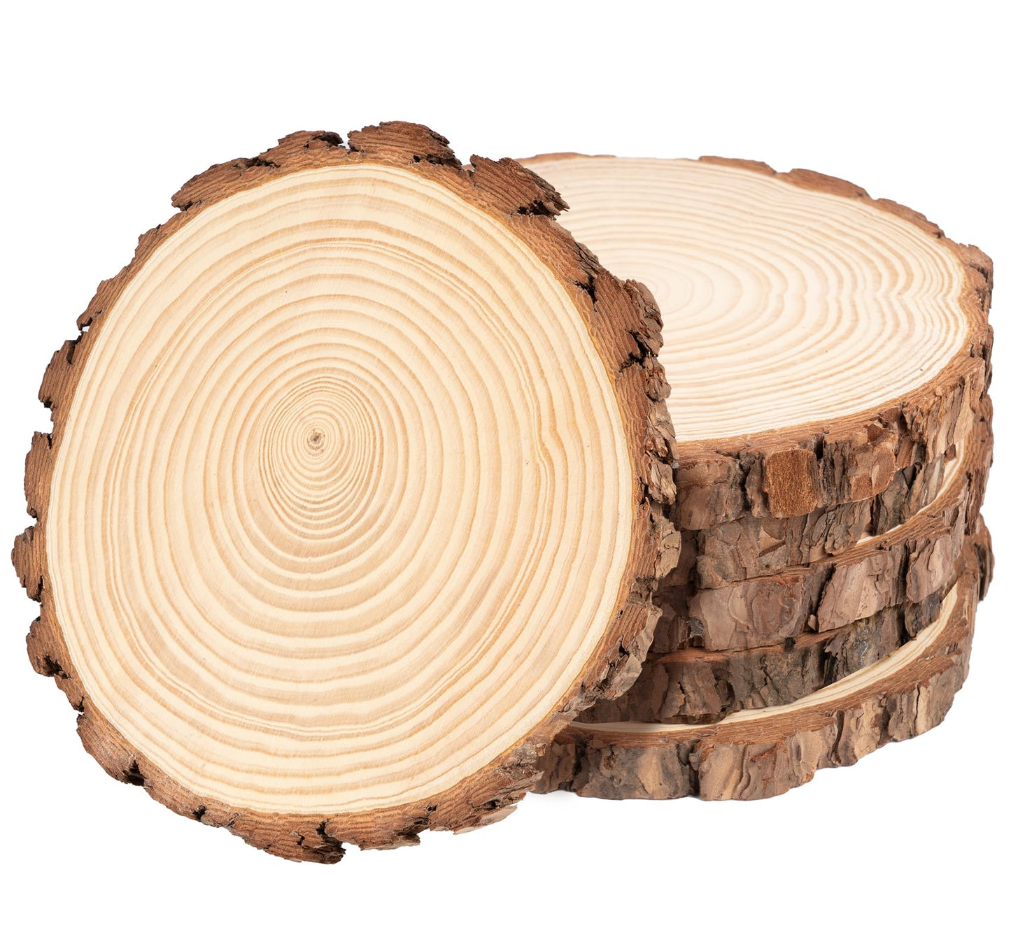 ilauke Wood Slices for Centerpieces, 6Pcs Large Unfinished Wood Slices 7-8 Inches Round Wooden Circle with Tree Bark, Wooden Discs for DIY Painting Crafts, Weddings Centerpieces Decor