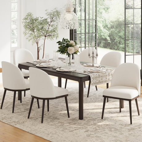 COLAMY Upholstered Dining Chairs Set of 6, Wooden Dining Room Kitchen Chairs with Wood Frame and Curved Backrest, Modern Fabric Dinner Chairs, Beige COLAMY