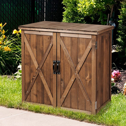 GRAFFY Garden Wooden Storage Shed, Compact Tool Cabinet with Doors and Handles, for Garden Yard Patio - WoodArtSupply