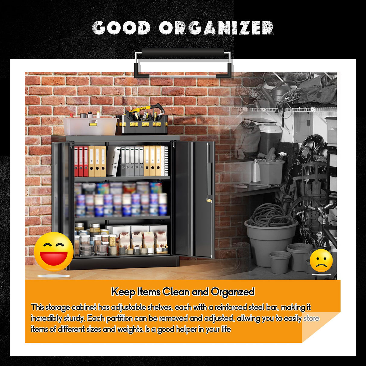 Greenvelly Metal Garage Storage Cabinet,36" Black Lockable Metal Cabinets with 2 Doors and Shelves,Storage Locking Counter Cabinet for Home Office,Garage,Kitchen,School Greenvelly