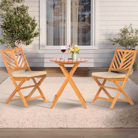 Werph 3-Piece Acacia Wood Patio Set, Foldable Bistro Table and Chairs Set of 2,Small Patio Furniture Set with Cushions,Folding Balcony Chairs Table Set for Apartment, Balcony, Deck or Porch Werph