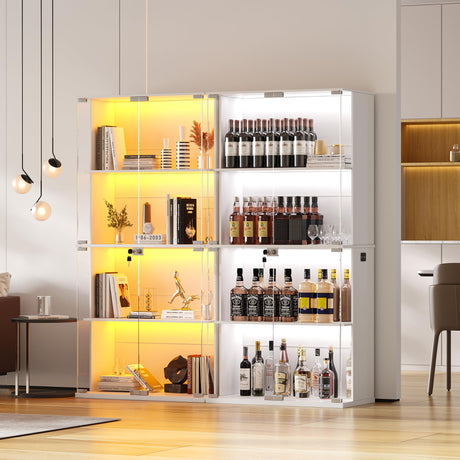 Lvifur Display Cabinet with Glass Doors,66' Curio Cabinet with Adjustable Shelf and Lockable,4-Tier Bookcase with 3 Color Lights for Collectibles,Storage Cabinets with Human Body for Books,Toys,White Lvifur