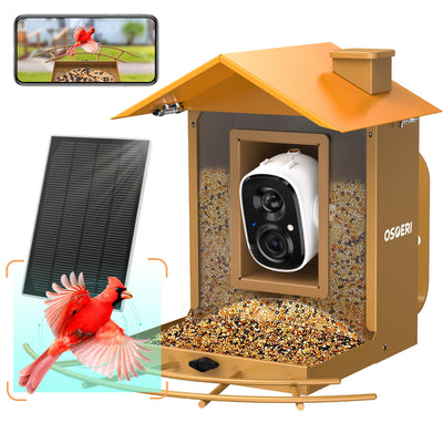 Osoeri Bird Feeder with Camera, Smart Bird Feeder Camera with 1080P HD AI Identify, Metal Bird Feeder Auto Capture Bird Videos & Motion Detection, Ideal Gift for Bird Lovers