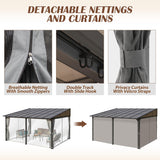 Raysfung 12x14FT Outdoor Wall-Mounted Hardtop Gazebo, Aluminum Frame Lean to Gazebo with Polycarbonate Roof and Curtains for Patio, Garden, Deck Raysfung