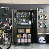 Reemoon 71" H*15" D*30" W Garage Storage Cabinet with Wheels and Doors,Lockable Metal Storage Cabinet with Pegboard Hooks and Drawer for Garage Warehouse Home,Required Assembly,Black Reemoon