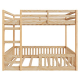 Full Over Full Bunk Bed with Ladders Wood Bunk Beds with Full-Length Guardrails Floor Bunk Bed Frame for Kids, Boys, Girls, No Spring Box Needed, Natural Bellemave