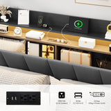 YITAHOME King Size Bed Frame, LED Bed Frame with Storage Headboard, Platform Upholstered Bed with Charging Station, Heavy-Duty Metal Slats, No Box Spring Needed, Fast Assembly - Gray YITAHOME