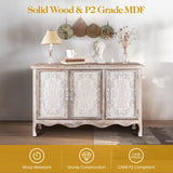 FansaFurn Accent Storage Cabinet with 3 Carved Doors and Shelves, Farmhouse Sideboard Buffet Sideboard with Storage, Wood Kitchen Cabinet for Living Room, Entryway, Dining Room and Kitchen, Wash Grey FansaFurn