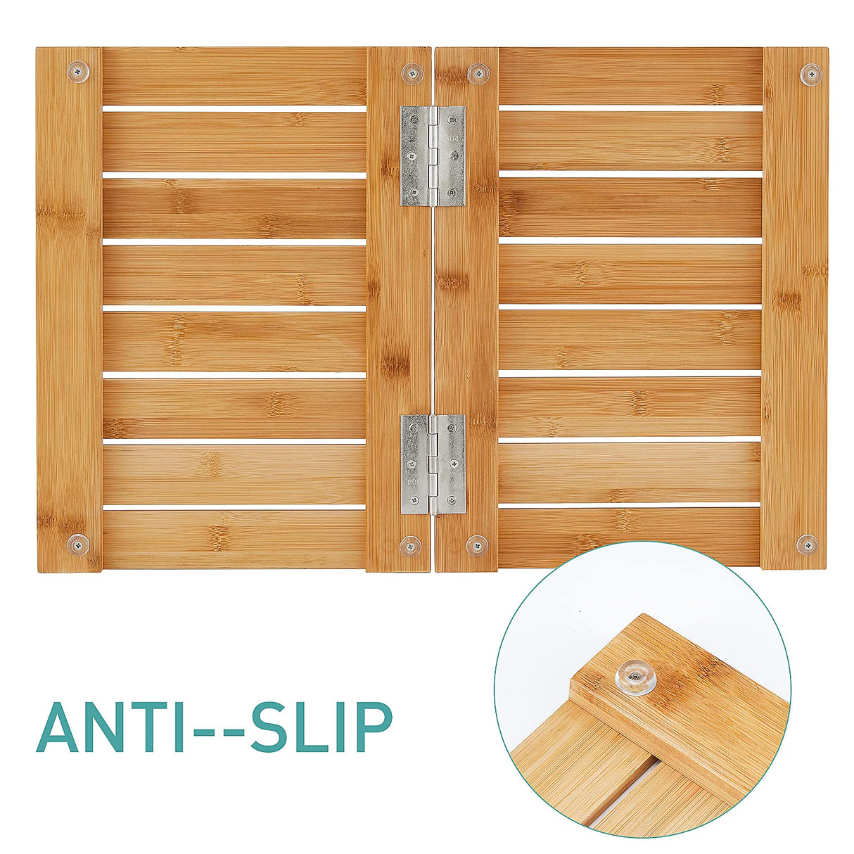 Waterproof Bamboo Bath Mat for Shower, Wooden Floor Mat for Bathroom, Foldable | Non-Slip | Heavy Duty, Shower Mat for Indoor Outdoor, 23.5in x 15.6in viewcare