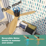 OUATER Flush Mount Ceiling Fan with Light, 52 inch Low Profile Ceiling Fans with Remote for Outdoor/Patios, 3 Color Light, 6 Speed, DC Motor, Wood and Modern Matte Black OUATER