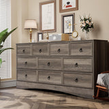 VVFLU Farmhouse 10 Drawer Dresser for Bedroom – 63'' Long Dresser Wood Chest of Drawers,TV Stand for 75 inch TV, Storage Organizer Furniture, Hallway, Entryway, Closet, Brownish Grey VVFLU