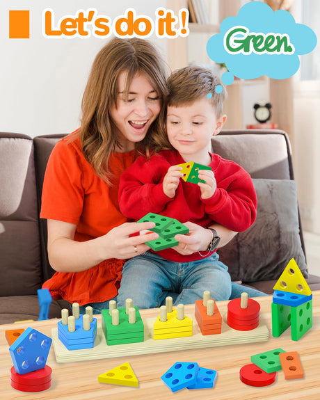 Montessori Toys for 1 2 3 Year Old Boy Girl, Toys for Ages 2-4 0-2 Toddlers Kids Baby, 1 2 Year Old Boy Girl Birthday Gifts, Wooden Learning Puzzles Shape Sorter Toys for Toddlers 1-3 Tonberless